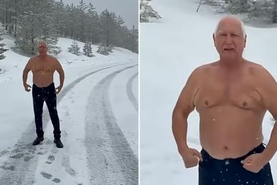 Deprem profesörü Üşümezsoy, karda çıplak yürüyüş yaptı. "Şov yapmıyorum, üşümüyorum"