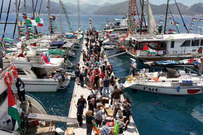 Küresel Sumud Filosu üçüncü defa Gazze yolunda. Marmaris'ten denize açıldı