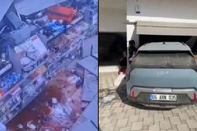Otomobil markete daldı. Çalışan ve müşteriler ölümden döndü
