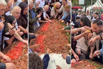 Bursa'da ilginç görüntü. 700 kişi aynı tepsiden 50 kilo iskender yedi